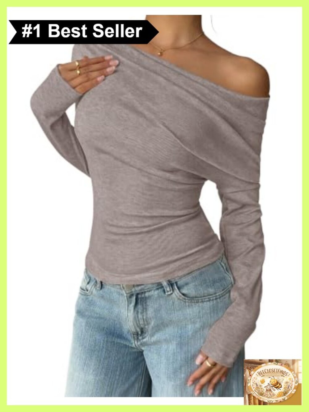 Women's Off Shoulder Long Sleeve Ruched Ribbed Knit Top